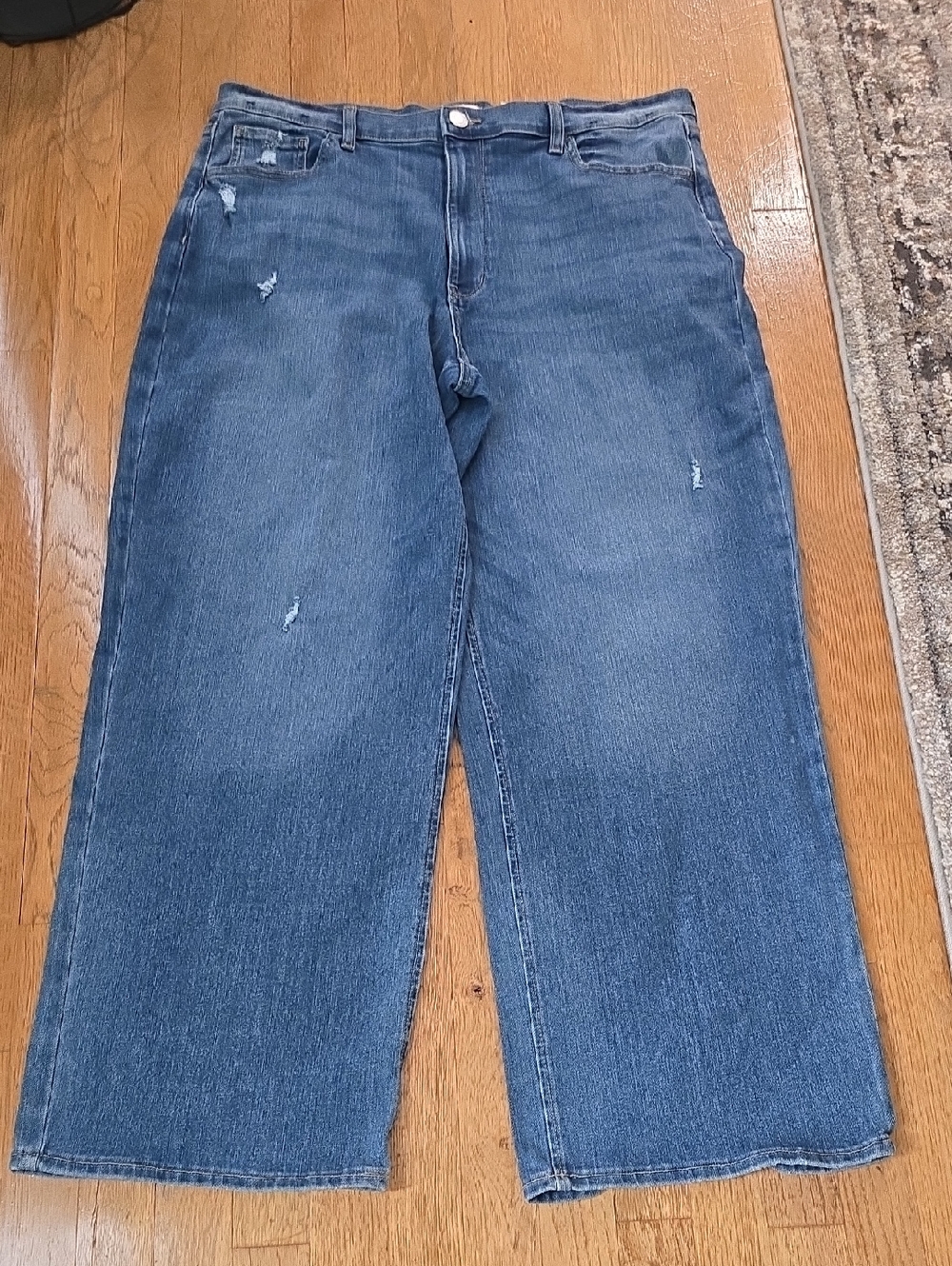 SO BRAND WOMENS JUNIOR PLUS BLUE HIGH RISE WIDE LEG DISTRESSED JEANS SIZE 18/36W